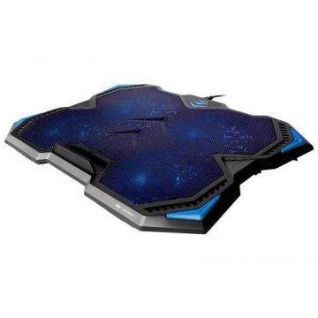 Cooler Stand Laptop Tracer Gamezone TURBO, iluminare LED Albastru, 17inch (Negru)
