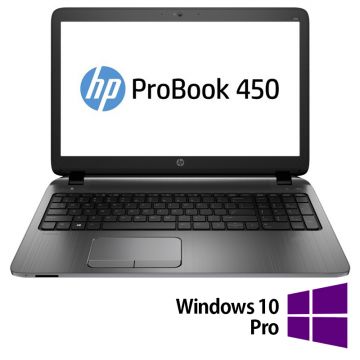 Laptop Refurbished HP ProBook 450 G2, Intel Core i5-5200U 2.20GHz, 8GB DDR3, 256GB SSD, 15.6 Inch HD, Webcam + Windows 10 Pro