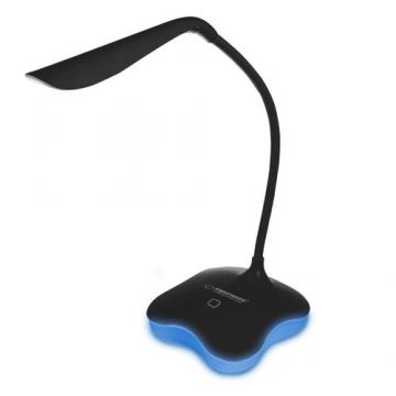 Lampa LED, Esperanza Mimosa ELD105K, cu baza iluminata, brat flexibil 21 cm, alimentare duala, cablu 110 cm, 4 x AAA, neagra