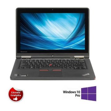Laptop Refurbished Lenovo THINKPAD YOGA 12, Intel Core i5-5300U 2.30GHz up to 2.90GHz, 8GB DDR3, 120GB SSD, 12.5 inch FHD, Touchscreen, Webcam, Windows 10 Professional (Negru)