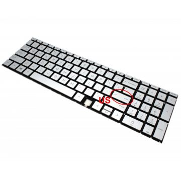 Tastatura Argintie HP PK132UR1A00 iluminata layout US fara rama enter mic