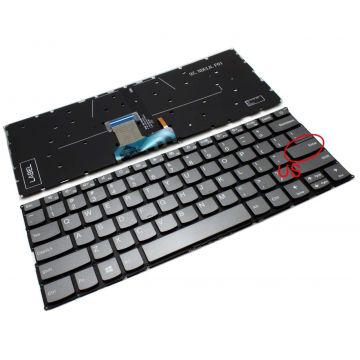 Tastatura Gri cu buton power Lenovo IdeaPad 720S-14IKB iluminata layout US fara rama enter mic