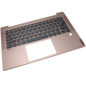 Tastatura Lenovo 5CB0S17253 Neagra cu Palmrest Roz si Orificiu Amprenta iluminata backlit