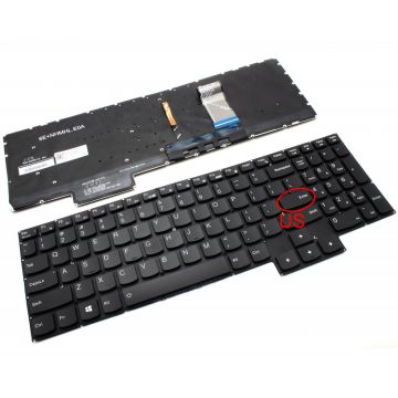 Tastatura Neagra cu Iluminare Alba Lenovo Legion 5-15ARH05 layout US fara rama enter mic