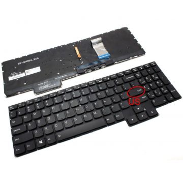 Tastatura Neagra cu Iluminare Alba Lenovo Legion 5-17ARH05H layout US fara rama enter mic