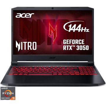 Laptop Gaming Acer Nitro 5 AN515-45 cu procesor AMD Ryzen™ 5 5600H pana la 4.20 GHz, 15.6, Full HD, IPS, 144Hz, 8GB, 512GB SSD, NVIDIA® GeForce RTX™ 3050 4GB, NO OS, Black