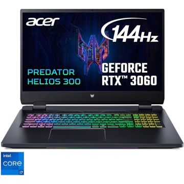 Laptop Gaming Acer Predator Helios 300 PH317-56 cu procesor Intel® Core™ i7-12700H pana la 4.70GHz, 17.3, Full HD, 16GB DDR5, 512GB SSD, GeForce RTX 3060 6GB GDDR6, No OS, Shale Black
