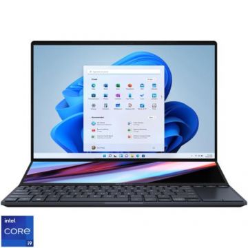 Laptop ASUS Zenbook Pro 14 Duo UX8402ZE, Procesor Intel® Core™ i9-12900H pana la 5.00 GHz, 14.5inch2.8K OLED Touch, 32GB, 2TB SSD, NVIDIA® GeForce® RTX™ 3050 Ti 4 GB, Windows 11 Pro, Negru