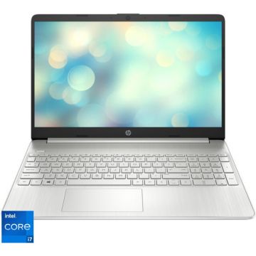 Laptop HP 15s-fq5006nq cu procesor Intel® Core™ i7-1255U pana la 4.70 GHz, 15.6, Full HD, IPS, 16GB, 1TB SSD, Intel® Iris® Xe Graphics, Free DOS, Natural Silver