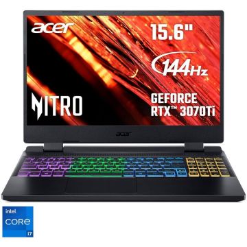 Laptop Gaming Acer Nitro 5 AN515-58 cu procesor Intel® Core™ i7-12700H pana la 4.70 GHz, 15.6 Full HD, IPS, 144Hz, 16GB, 1TB SSD, NVIDIA® GeForce RTX™ 3070 Ti 8GB GDDR6, No OS, Black