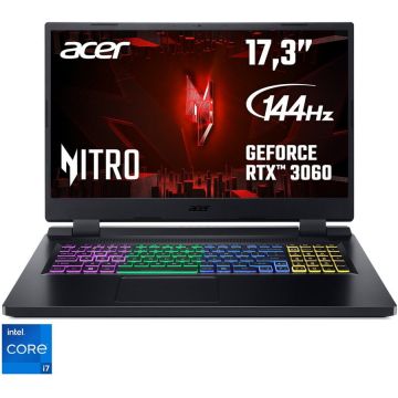 Laptop Gaming Acer Nitro 5 AN517-55 cu procesor Intel® Core™ i7-12700H pana la 4.70 GHz, 17.3 Full HD, IPS, 144Hz, 16GB, 1TB SSD, NVIDIA® GeForce RTX™ 3060 6GB GDDR6, No OS, Black