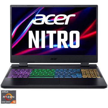 Laptop Gaming Acer Nitro 5 AN515-46 cu procesor AMD Ryzen™ 5 6600H pana la 4.50 GHz, 15.6 Full HD, IPS, 165Hz, 16GB, 512GB SSD, NVIDIA® GeForce RTX™ 3060 6GB GDDR6, No OS, Black