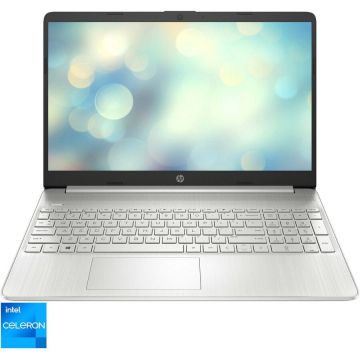 Laptop HP 15s-fq0015nq cu procesor Intel® Celeron® N4120 pana la 2.6 GHz, 15.6, HD, 8GB, 256GB SSD, Intel® UHD Graphics 600, Free DOS, Natural Silver