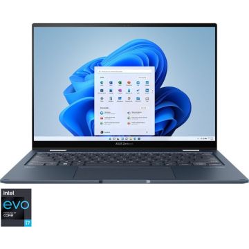 Laptop ultraportabil ASUS Zenbook 14 Flip OLED UP3404VA cu procesor Intel® Core™ i7-1360P pana la 5.00 GHz, 14, 2.8K, OLED, Touch, 16GB, 1TB SSD, Intel® UHD Graphics, Windows 11 Pro, Ponder Blue