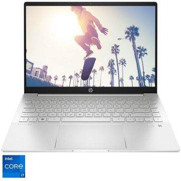 Laptop HP Pavilion Plus 14-eh0003nq cu procesor Intel® Core™ i7-1255U pana la 4.70 GHz, 14, 2.8K, OLED, 16GB DDR4, 1TB SSD, NVIDIA GeForce RTX 2050 4GB, Free Dos, Natural Silver