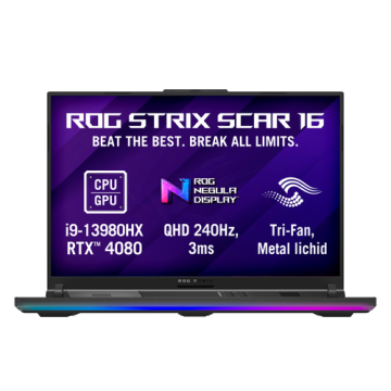 Laptop Gaming ASUS ROG Strix SCAR G634JZ-N4040W (Procesor Intel® Core™ i9-13980HX (36M Cache, up to 5.60 GHz), 16inch QHD+ 240Hz, 32GB, 1TB SSD, NVIDIA GeForce RTX 4080 @12GB, DLSS 3.0, Win 11 Home, Negru)