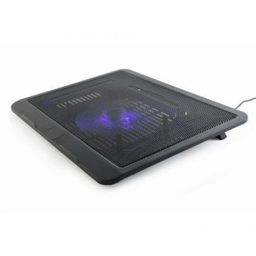 Cooler pentru notebook-uri, Gembird NBS-1F15-04, Maximum 15 inchi, iluminare LED, Negru