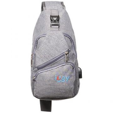 Rucsac Iggy sling, 1 bretea, 1 compartiment principal, 2 compartimente frontale, 32x16x6.9cm, mufa USB incarcare+Cablu, polyester, Gri