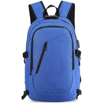Rucsac laptop Spacer, 15.6inch, 2 compartimente, buzunar frontal, buzunar lateral x 2, blocare fermoar, USB 2.0, Jack 3.5 mm, waterproof, poliester, Albastru
