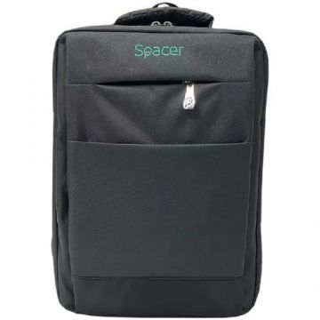 Rucsac Spacer New York pentru laptop 17inch, compartiment laptop si compartiment calatorie, buzunar frontal, compartiment travel, waterproof, poliester, Negru