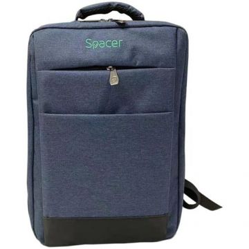 Rucsac Spacer New York pentru laptop 17inch, compartiment laptop si compartiment calatorie, buzunar frontal,  waterproof, poliester (Albastru)