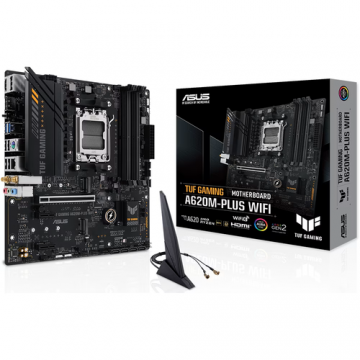 Placa de baza Asus TUF Gaming A620M-PLUS WIFI AM5, 4x DDR5, 2x DisplayPort, 1x HDMI, 1x PCIe x16, 2x PCIe x1, 2x M.2, 4x SATA 6Gbps, WIFI 6, mATX