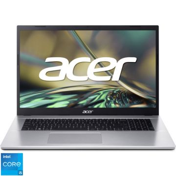 Laptop Acer 17.3'' Aspire 3 A317-54, FHD IPS, Procesor Intel® Core™ i5-1235U (12M Cache, up to 4.40 GHz, with IPU), 8GB DDR4, 512GB SSD, Intel Iris Xe, No OS, Silver