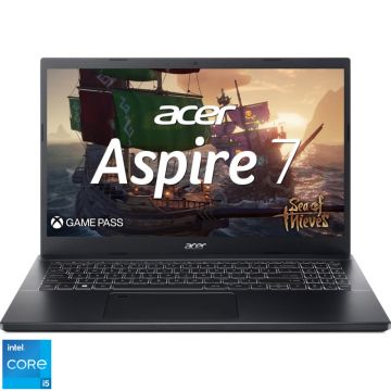 Laptop Acer Gaming 15.6'' Aspire 7 A715-76G FHD IPS, Procesor Intel® Core™ i5-12450H (12M Cache, up to 4.40 GHz), 16GB DDR4, 512GB SSD, GeForce RTX 3050 4GB, No OS, Black