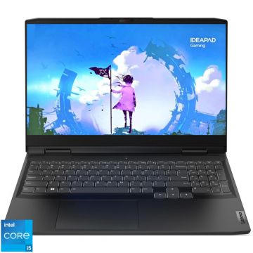 Laptop Lenovo Gaming 15.6'' IdeaPad 3 15IAH7, FHD IPS 120Hz, Procesor Intel® Core™ i5-12450H (12M Cache, up to 4.40 GHz), 8GB DDR4, 512GB SSD, GeForce RTX 3060 6GB, No OS, Onyx Grey