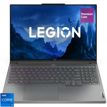 Laptop Lenovo Gaming 16'' Legion 7 16IAX7, WQXGA IPS 165Hz G-Sync, Procesor Intel® Core™ i7-12800HX (25M Cache, up to 4.80 GHz), 16GB DDR5, 1TB SSD, GeForce RTX 3070 Ti 8GB, No OS, Storm Grey, 3Yr Onsite Premium Care