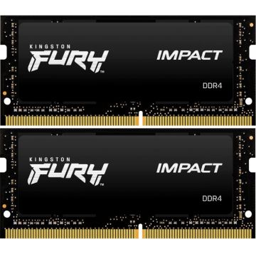 Memorie notebook Kingston FURY Impact, 32GB, DDR4, 2666MHz, CL16, 1.2v, Dual Channel Kit Memorie notebook Kingston FURY Impact, 32GB, DDR4, 2666MHz, CL16, 1.2v, Dual Channel Kit