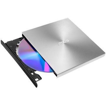 Unitate optica notebook ASUS ZenDrive U9M, DVD writer extern 8X, ultra-subțire 13.9mm, suport M-DISC, compatibil cu USB tip C și tip A pentru Windows și Mac OS, Nero BackItUp, E-Green, Argintiu