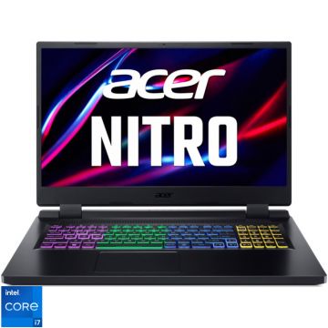Laptop Acer Gaming 17.3'' Nitro 5 AN517-55, QHD IPS 165Hz, Procesor Intel® Core™ i7-12700H (24M Cache, up to 4.70 GHz), 16GB DDR5, 512GB SSD, GeForce RTX 4060 8GB, No OS, Obsidian Black
