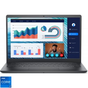 Laptop DELL 14'' Vostro 3420 (seria 3000), FHD, Procesor Intel® Core™ i7-1165G7 (12M Cache, up to 4.70 GHz, with IPU), 16GB DDR4, 512GB SSD, Intel Iris Xe, Linux, Carbon Black, 3Yr ProSupport