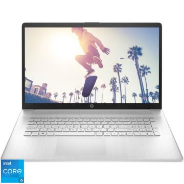 Laptop HP 17.3'' 17-cn2011nq, FHD IPS, Procesor Intel® Core™ i5-1235U (12M Cache, up to 4.40 GHz, with IPU), 16GB DDR4, 1TB HDD + 512GB SSD, GeForce MX550 2GB, Free DOS, Natural Silver