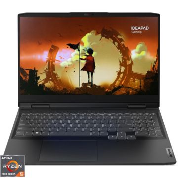 Laptop Lenovo Gaming 15.6'' IdeaPad 3 15ARH7, FHD IPS 120Hz, Procesor AMD Ryzen™ 5 7535HS (16M Cache, up to 4.55 GHz), 16GB DDR5, 512GB SSD, GeForce RTX 4050 6GB, No OS, Onyx Grey