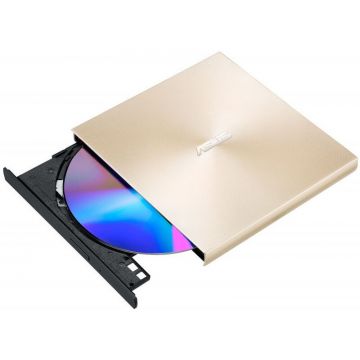 Asus Unitate optica notebook ASUS ZenDrive U9M, DVD writer extern 8X, ultra-subțire 13.9mm, suport M-DISC, compatibil cu USB tip C și tip A pentru Windows și Mac OS, Nero BackItUp, E-Green, Auriu