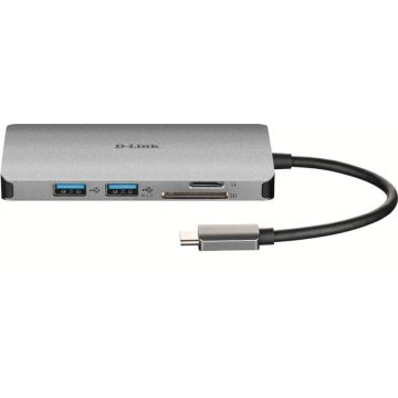 D-Link D-LINK 6-in-1 USB-C Hub with HDMI DUB-M610 Hub extern, USB-C la 2X USB3.0, HDMI, USB C, Dual-Slot SD/microSD Card Reader