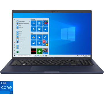 Asus Laptop ASUS ExpertBook B1500CEAE cu procesor Intel® Core™ i7-1165G7, 15.6, Full HD, 16GB, 512GB SSD, Intel Iris X Graphics, Endless, Albastru