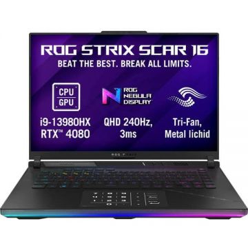 Asus Laptop Gaming ASUS ROG Strix SCAR 16 G634JZ-NM032, Intel Core i9-13980HX, 16 2560x1600 240Hz, 32GB RAM, SSD 1TB, GeForce RTX 4080 12GB, FreeDOS