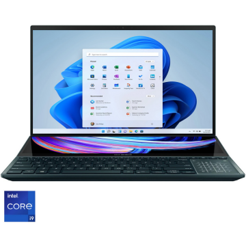 Asus Resigilat: Laptop ASUS Zenbook Pro Duo 15 OLED UX582HS cu procesor Intel® Core™ i9-11900H, 15.6, 4K, 32GB, 1TB SSD, NVIDIA® GeForce® RTX™ 3080 8GB, Windows 11 Pro, Albastru