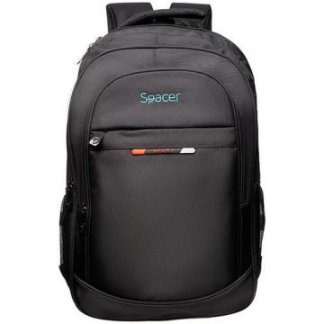 Rucsac Spacer Chicago pentru notebook, 17inch, 3 compartimente, buzunar frontal, buzunar lateral x 2, 2 manere, waterproof, poliester, Negru