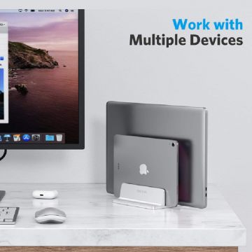 Stand universal dublu laptop Omoton LD02, aluminiu, latime ajustabila 14-42mm, Silver