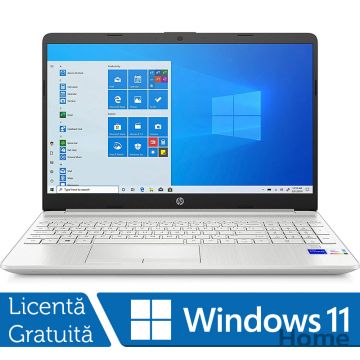 Laptop Nou HP 15T-DW300, Intel Core i7-1165G7 1.20-4.70GHz, 8GB DDR4, 256GB SSD, 15.6 Inch, Windows 11 Home, Natural Silver