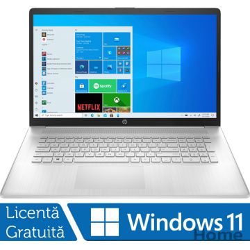 Laptop Nou HP 17-CN0268, Intel Core i7-1165G7 1.20-4.70GHz, 8GB DDR4, 256GB SSD, 17.3 Inch Full HD, Windows 11 Home, Natural Silver