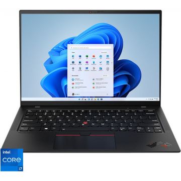 Laptop ultraportabil Lenovo ThinkPad X1 Carbon Gen 9 cu procesor Intel Core i7-1165G7 pana la 4.70 GHz, 14, WUXGA, IPS, 16GB, 512GB SSD, Intel Iris Xe Graphics, Windows 11 DG Windows 10 Pro 64