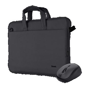 Geanta laptop Trust Bologna Eco, 16 inch (40cm), greutate 430 grame + Mouse Trust wireless, USB