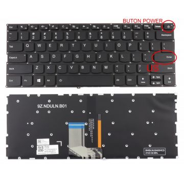 Tastatura Neagra cu buton power Lenovo IdeaPad 320S-13IKB iluminata layout US fara rama enter mic