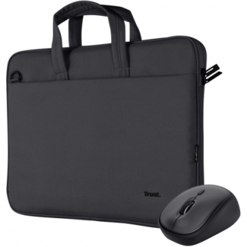 Trust Set Geanta Trust Bologna pentru 16inch,  + Mouse Optic, USB Wireless, Negru