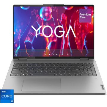 Ultrabook Lenovo 16'' Yoga 7 16IAH7, 2.5K IPS Touch, Procesor Intel® Core™ i7-12700H (24M Cache, up to 4.70 GHz), 16GB DDR5, 512GB SSD, Intel Arc A370M 4GB, Win 11 Home, Arctic Grey, 3Yr Onsite Premium Care